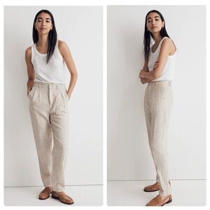 Madewell | Tailored Neutral Tapered Pant Striped 100% Linen | 2 T